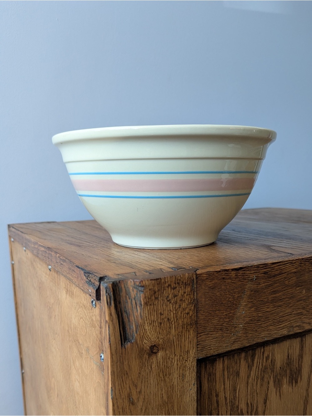 #10 Nesting Mixing Bowl - Vintage McCoy Pottery Oven Ware - Blue Pink Stripes